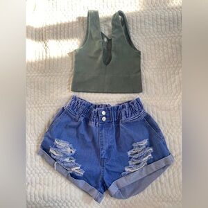 ASOS high waist ripped jean shorts - blue denim